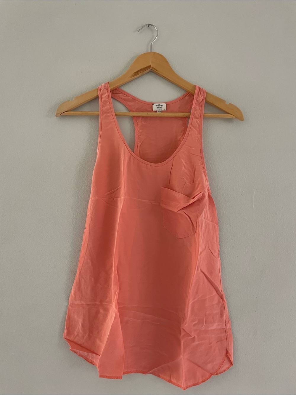 Wilfred Coral-Peach Silk Scoop Neck Racerback Tank